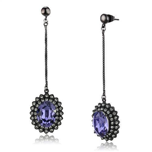 TK3073 - Stainless Steel Earrings IP Black(Ion Plating) Women Top Grade Crystal Tanzanite