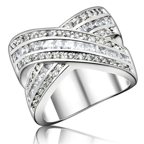 0F233 - 925 Sterling Silver Ring High-Polished Women AAA Grade CZ Clear