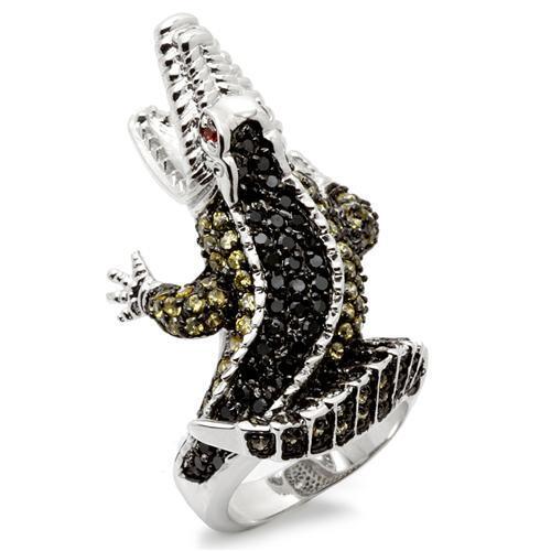 0W007 - Brass Ring Rhodium + Ruthenium Women AAA Grade CZ Multi Color