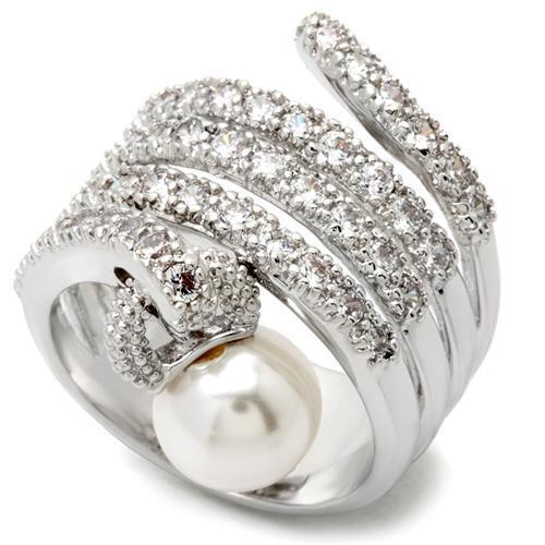 0W031 - Brass Ring Rhodium Women AAA Grade CZ Clear