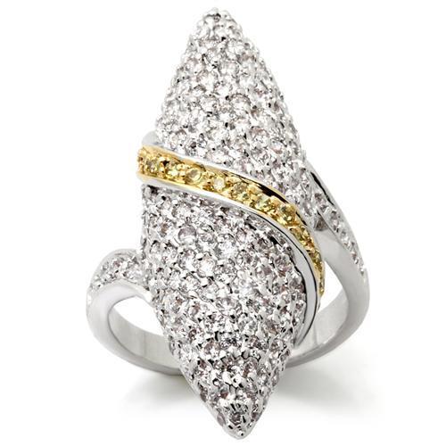 0W099 - Brass Ring Gold+Rhodium Women AAA Grade CZ Topaz