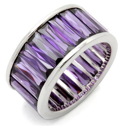 0W128 - Brass Ring Rhodium Women AAA Grade CZ Amethyst