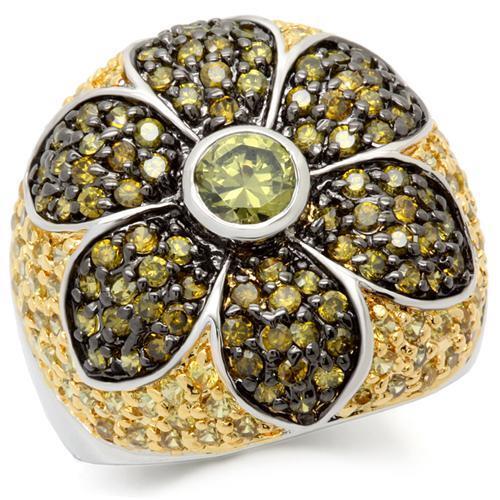 0W154 - Brass Ring Rhodium+Gold+ Ruthenium Women AAA Grade CZ Multi Color