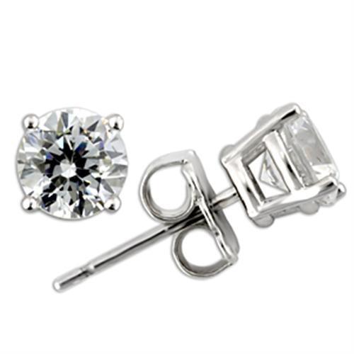 0W172 - 925 Sterling Silver Earrings Rhodium Women AAA Grade CZ Clear