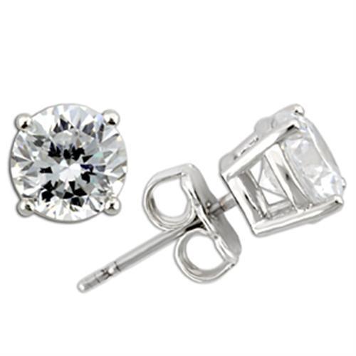 0W173 - 925 Sterling Silver Earrings Rhodium Women AAA Grade CZ Clear