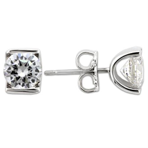 0W178 - 925 Sterling Silver Earrings Rhodium Women AAA Grade CZ Clear