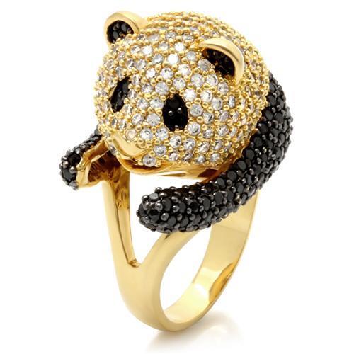 0W182 - Brass Ring Gold+Ruthenium Women AAA Grade CZ Jet