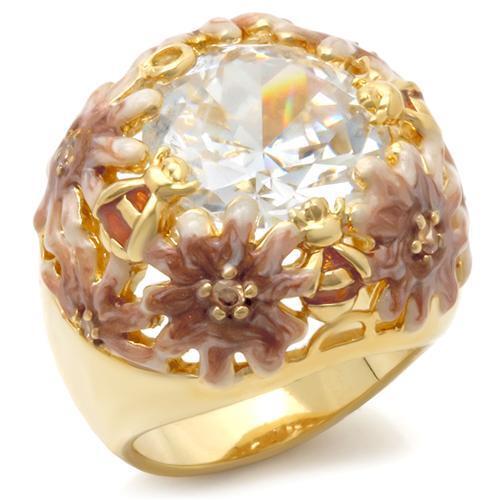 0W203 - Brass Ring Matte Gold & Gold Women AAA Grade CZ Clear