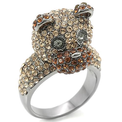 0W279 - Brass Ring Ruthenium Women Top Grade Crystal Multi Color