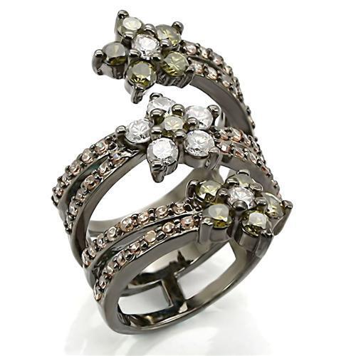 0W293 - Brass Ring Ruthenium Women AAA Grade CZ Multi Color