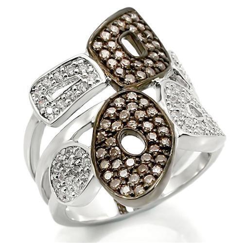 0W295 - Brass Ring Rhodium + Ruthenium Women AAA Grade CZ Champagne