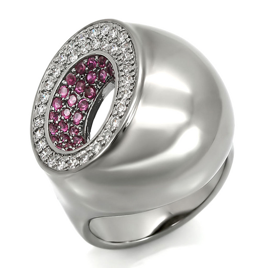 0W304 - Brass Ring Ruthenium Women Synthetic Ruby