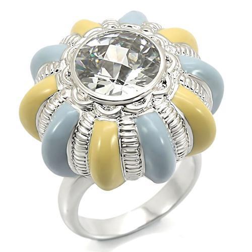 0W308 - Brass Ring Rhodium Women AAA Grade CZ Clear