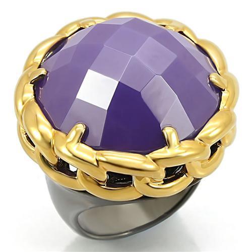 0W311 - Brass Ring Gold+Ruthenium Women Milky CZ Tanzanite