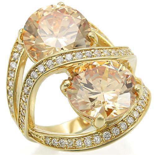 0W314 - Brass Ring Gold Women AAA Grade CZ Champagne