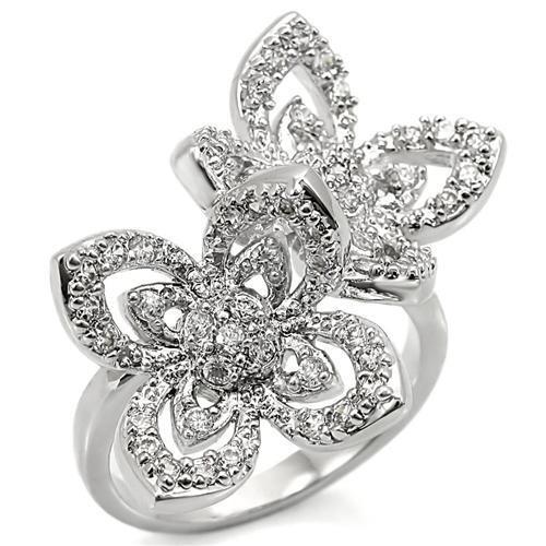 0W336 - Brass Ring Rhodium Women AAA Grade CZ Clear