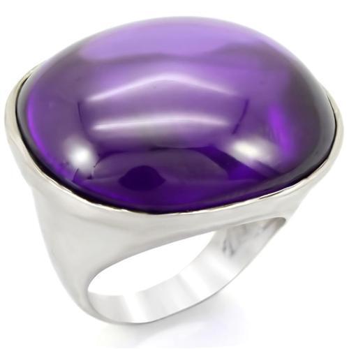 0W345 - Brass Ring Rhodium Women Genuine Stone Amethyst