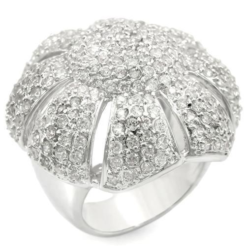 0W349 - Brass Ring Rhodium Women AAA Grade CZ Clear