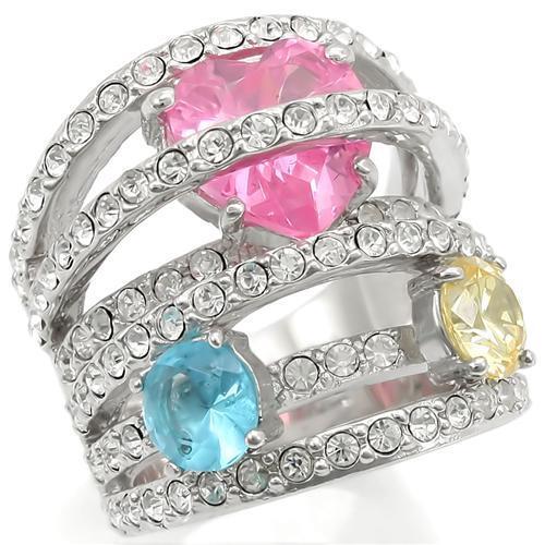 0W350 - Brass Ring Rhodium Women AAA Grade CZ Rose