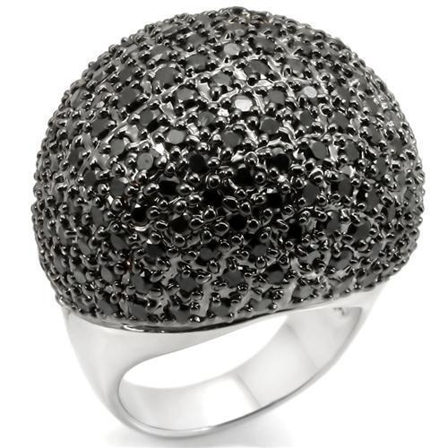 0W362 - Brass Ring Rhodium + Ruthenium Women AAA Grade CZ Jet