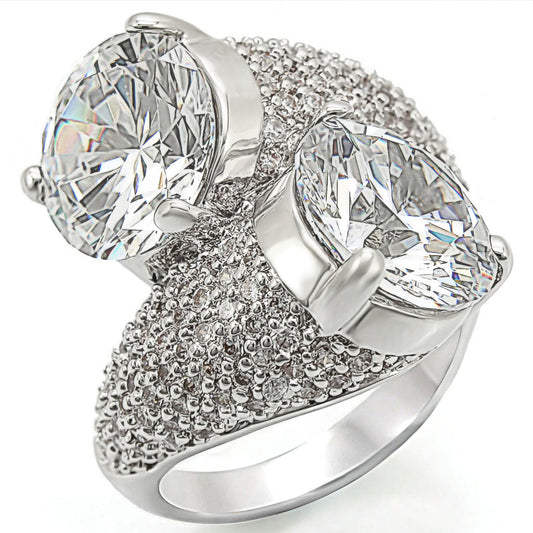 1W015 - Brass Ring Rhodium Women AAA Grade CZ Clear