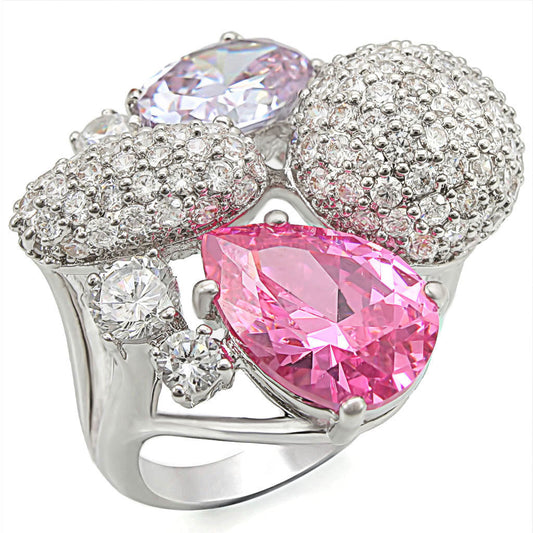 1W021 - Brass Ring Rhodium Women AAA Grade CZ Multi Color