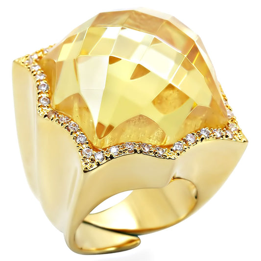 1W030 - Brass Ring Gold Women AAA Grade CZ Citrine Yellow