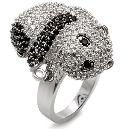 1W083 - Brass Ring Rhodium + Ruthenium Women AAA Grade CZ Black Diamond