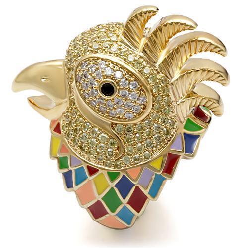 1W087 - Brass Ring Gold Women AAA Grade CZ Multi Color