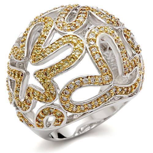 1W095 - Brass Ring Reverse Two-Tone Women AAA Grade CZ Topaz