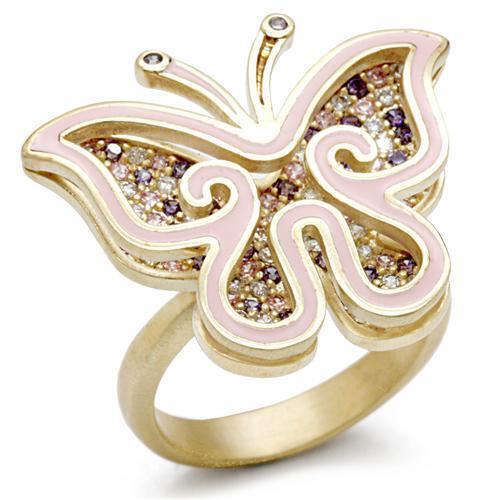 1W096 - Brass Ring Matte Gold Women AAA Grade CZ Multi Color