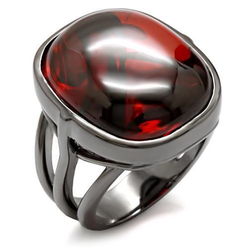 1W100 - Brass Ring Ruthenium Women AAA Grade CZ Garnet