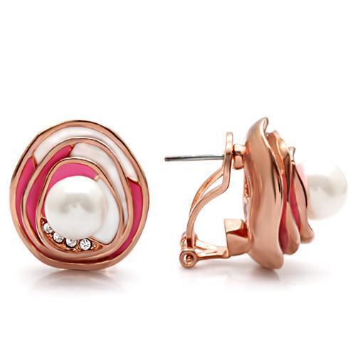 1W123 - Brass Earrings Rose Gold Women Synthetic White