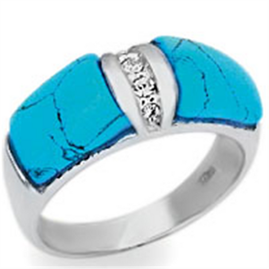 20611 - 925 Sterling Silver Ring High-Polished Women Synthetic Sea Blue