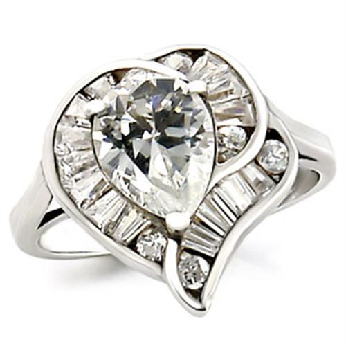 23529 - 925 Sterling Silver Ring High-Polished Women AAA Grade CZ Clear