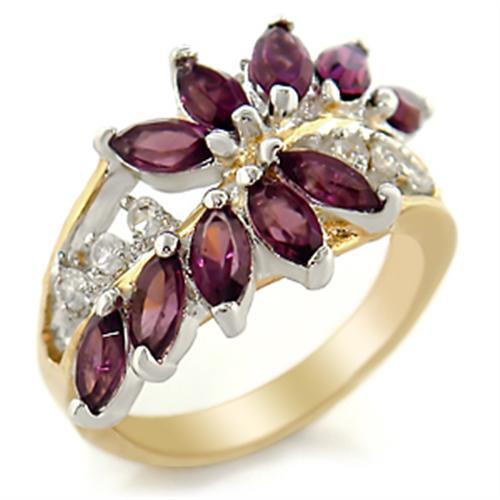 2W001 - Brass Ring Gold+Rhodium Women Top Grade Crystal Amethyst