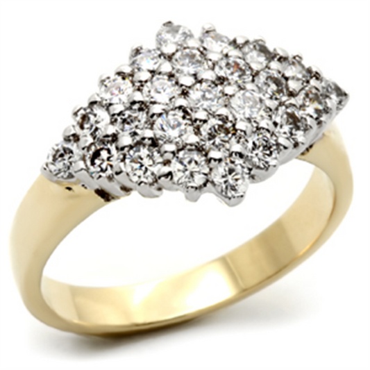 2W010 - Brass Ring Gold+Rhodium Women AAA Grade CZ Clear