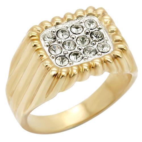 2W039 - Brass Ring Gold+Rhodium Men Top Grade Crystal Clear