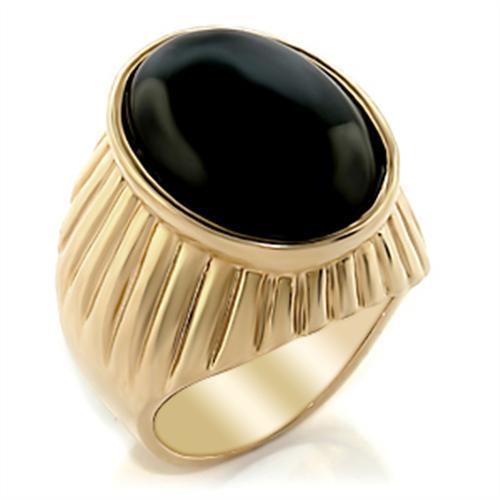 2W060 - Brass Ring Gold Men Semi-Precious Jet