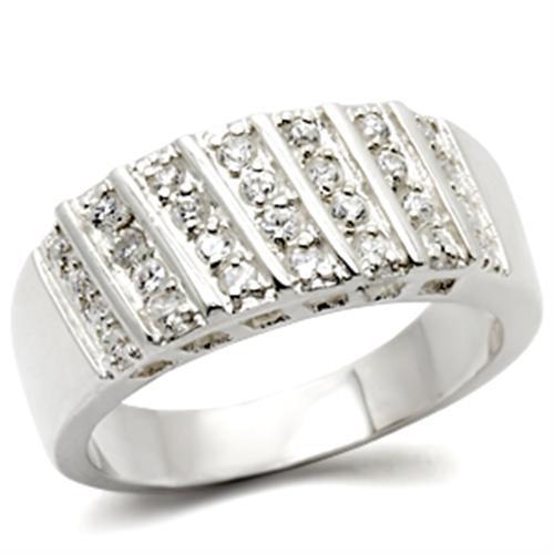 30214 - 925 Sterling Silver Ring High-Polished Women AAA Grade CZ Clear