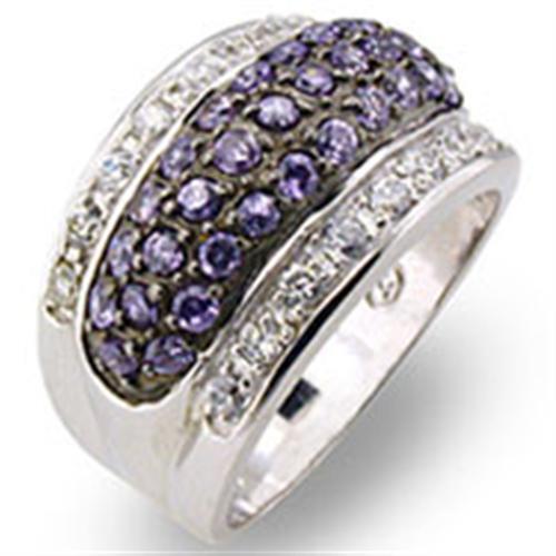 30611 - 925 Sterling Silver Ring Rhodium + Ruthenium Women AAA Grade CZ Amethyst