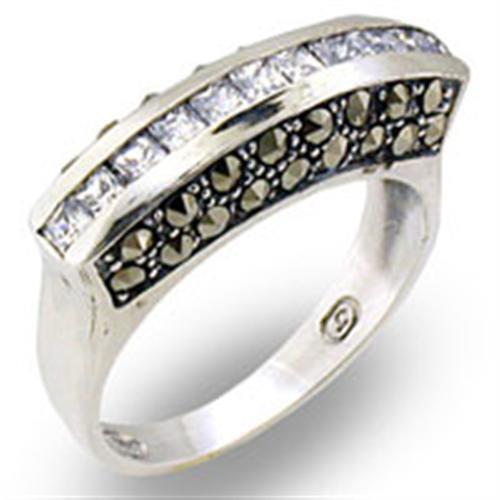 31010 - 925 Sterling Silver Ring Antique Tone Women AAA Grade CZ Clear