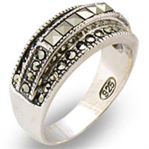 31011 - 925 Sterling Silver Ring Antique Tone Women Semi-Precious Jet