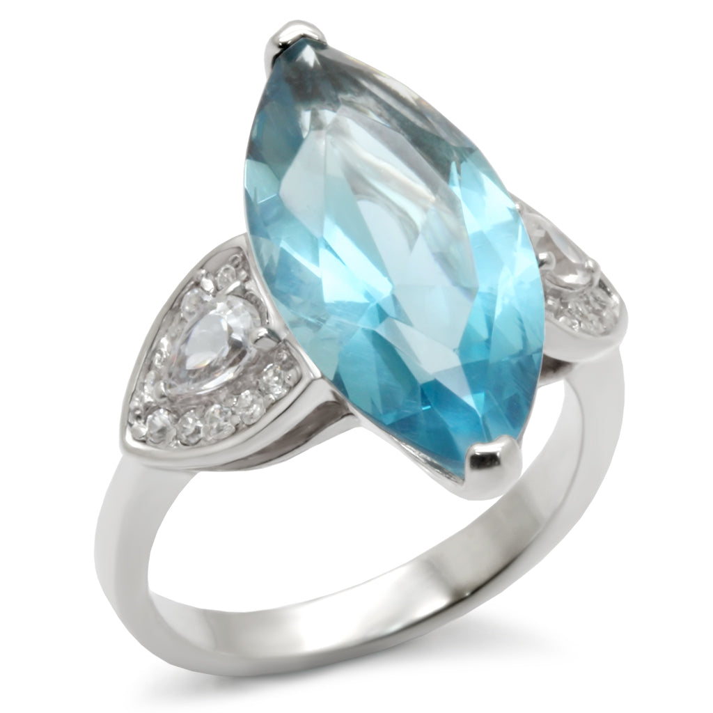 31212 - 925 Sterling Silver Ring High-Polished Women Synthetic Sea Blue