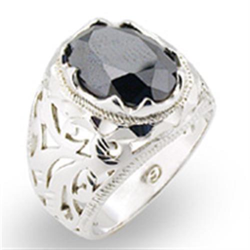 31408 - 925 Sterling Silver Ring High-Polished Women AAA Grade CZ Jet