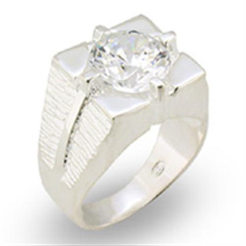 31533 - 925 Sterling Silver Ring High-Polished Men AAA Grade CZ Clear