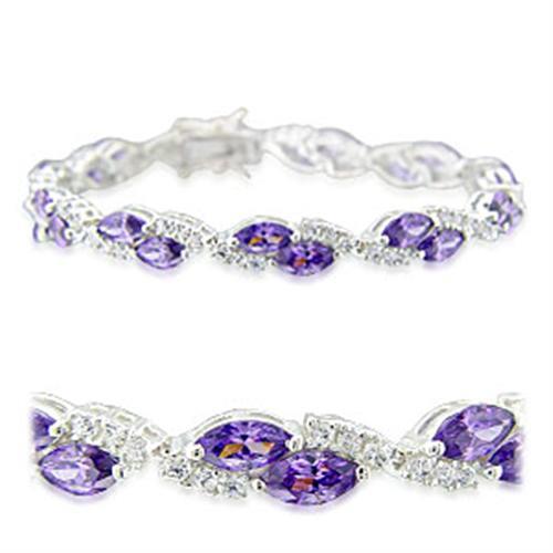 31915 - 925 Sterling Silver Bracelet High-Polished Women AAA Grade CZ Amethyst