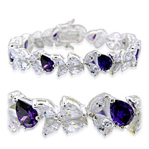 31924 - 925 Sterling Silver Bracelet High-Polished Women AAA Grade CZ Amethyst