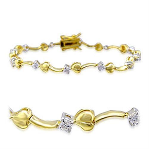 32002 - Brass Bracelet Gold+Rhodium Women AAA Grade CZ Clear