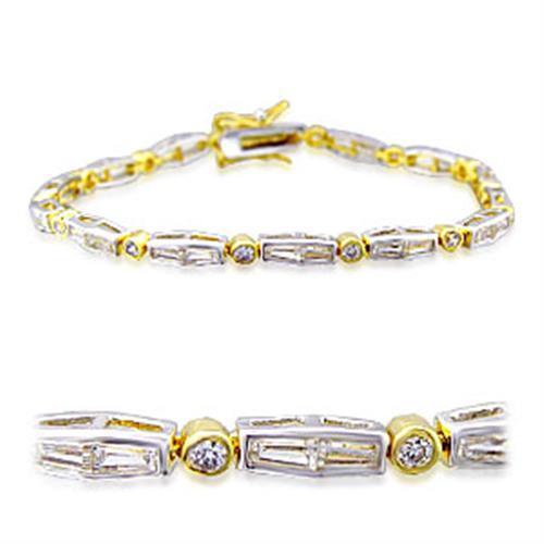 32004 - Brass Bracelet Gold+Rhodium Women AAA Grade CZ Clear